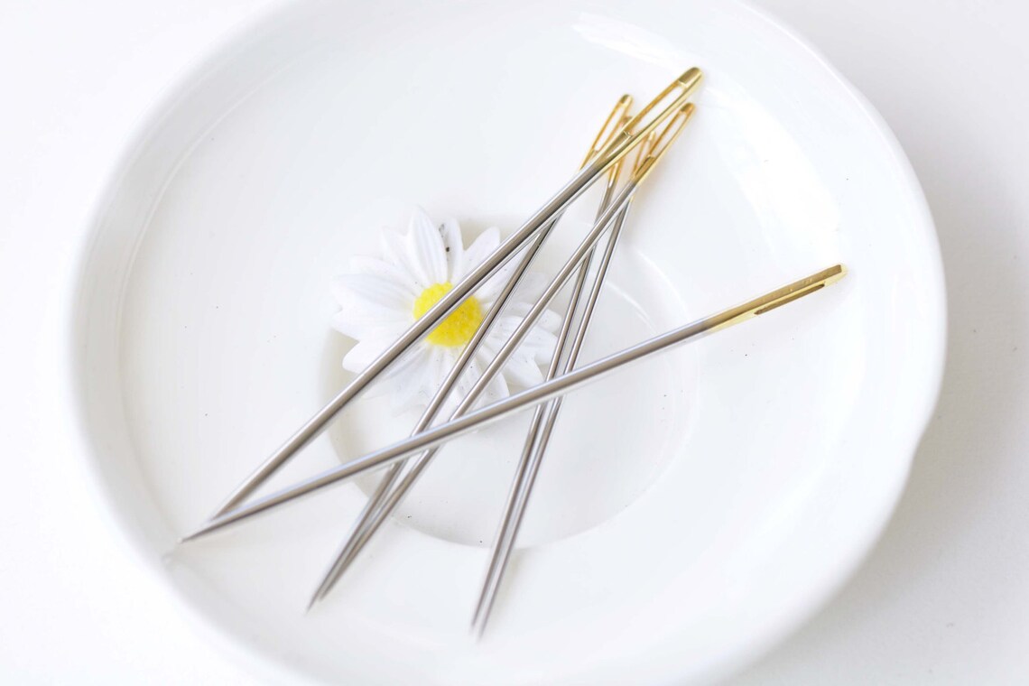 One Set of 6 Pcs Sewing Needles Gold Plated Tail Knitting Etsy