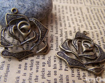 10 pcs of Antique Bronze Filigree Rose Flower Charms 29x30mm A410