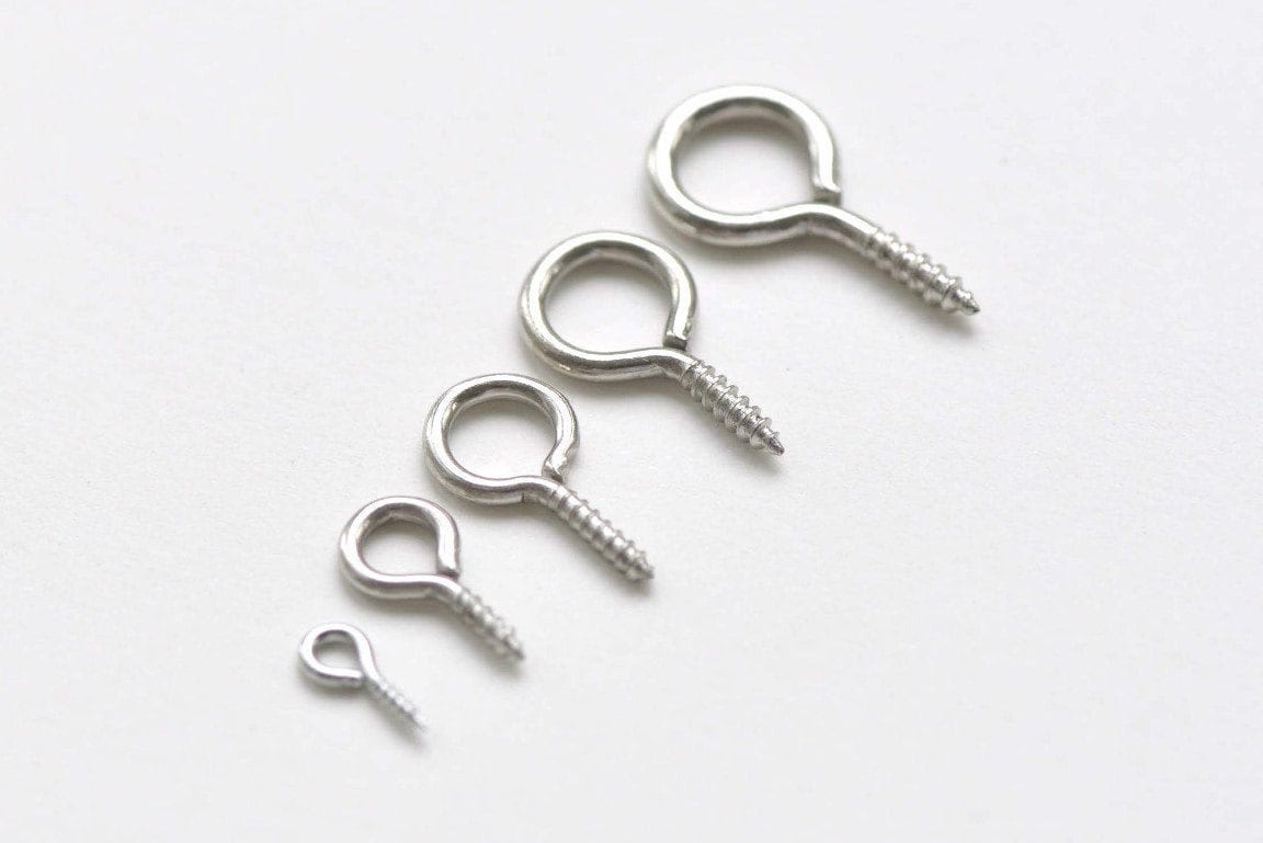 Loop Screws Screw Eye Bails Eye Hook Bails Silver screw eyes Small bails  Assorted Sizes metal screw eye bails