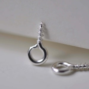 May include: Two silver screw-in eye hooks with a rounded loop. The hooks are designed for hanging items.