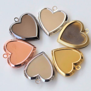 4 pcs Flat Back Bezel Heart Photo Locket Charms Pendants Shiny Gold/Rose Gold/Platinum/Gunmetal/Silver/Brushed Bronze image 1