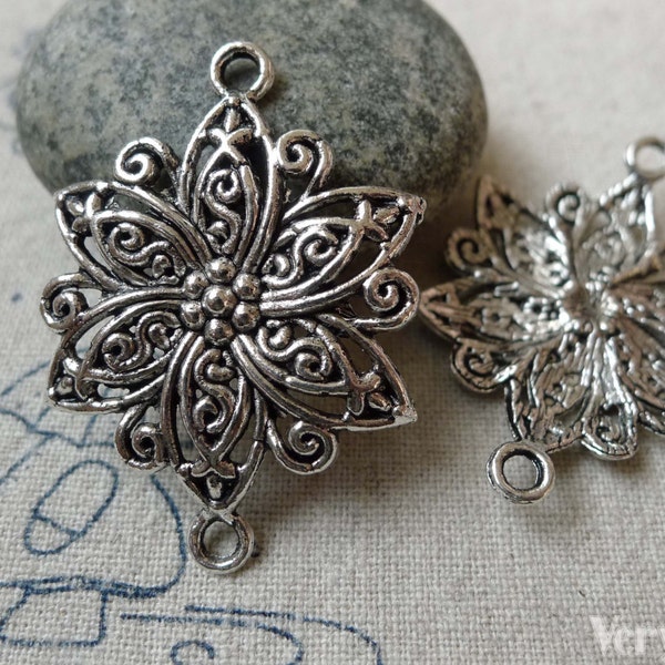 10 pcs d'Antique Silver Lovely Filigree Flower Connector Charms 27.5mm A6567