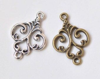 Antique Bronze/argent fantaisie connecteur charmes 13x19mm lot de 20
