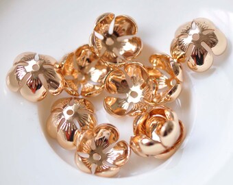 20 pcs Raw Brass Plum Flower Bead Cap Embellishments 6x13mm A6862