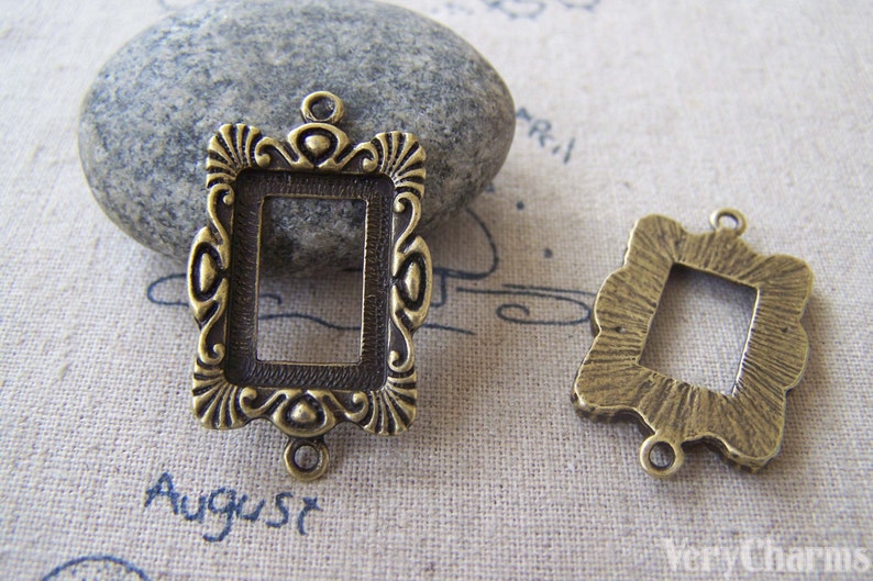 Rectangle Pendant Tray Outlined Floral Cameo Base Connector Match 13x18mm Cabochon Set of 10 A3846