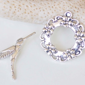 10 Sets Wreath Toggle Clasps Jewelry Findings Antique Silver Bird Clasps  A1076