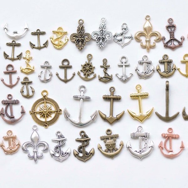 Pendentifs breloques nautiques pour gouvernail de direction, bronze antique/argent, style mixte