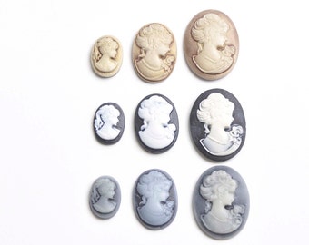 #105 10X8MM BLUE WHITE CAMEO CABOCHONS ACRYLIC VINTAGE 48PC #105 10X8MM BLUE WHITE CAMEO CABOCHONS ACRYLIC VINTAGE 48PC