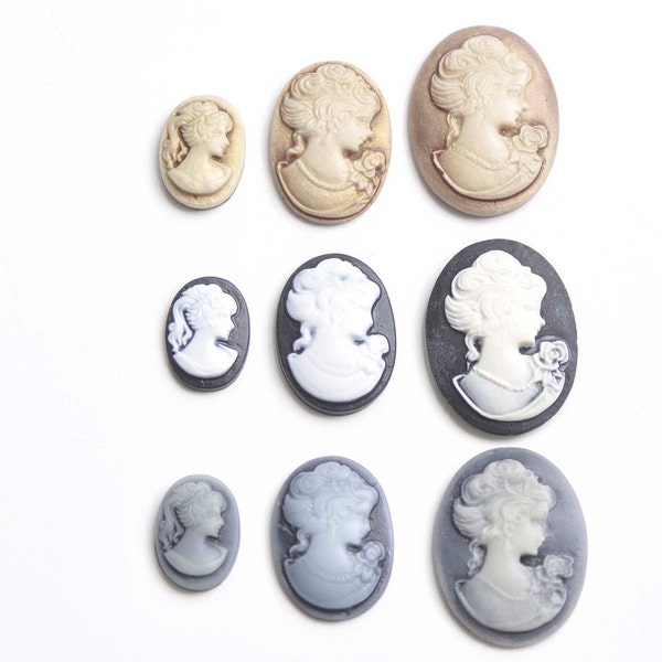 Brown Black Gray Resin Lady Cameo Cabochon Size 13x18mm/18x25mm/22x30mm  Set of 10