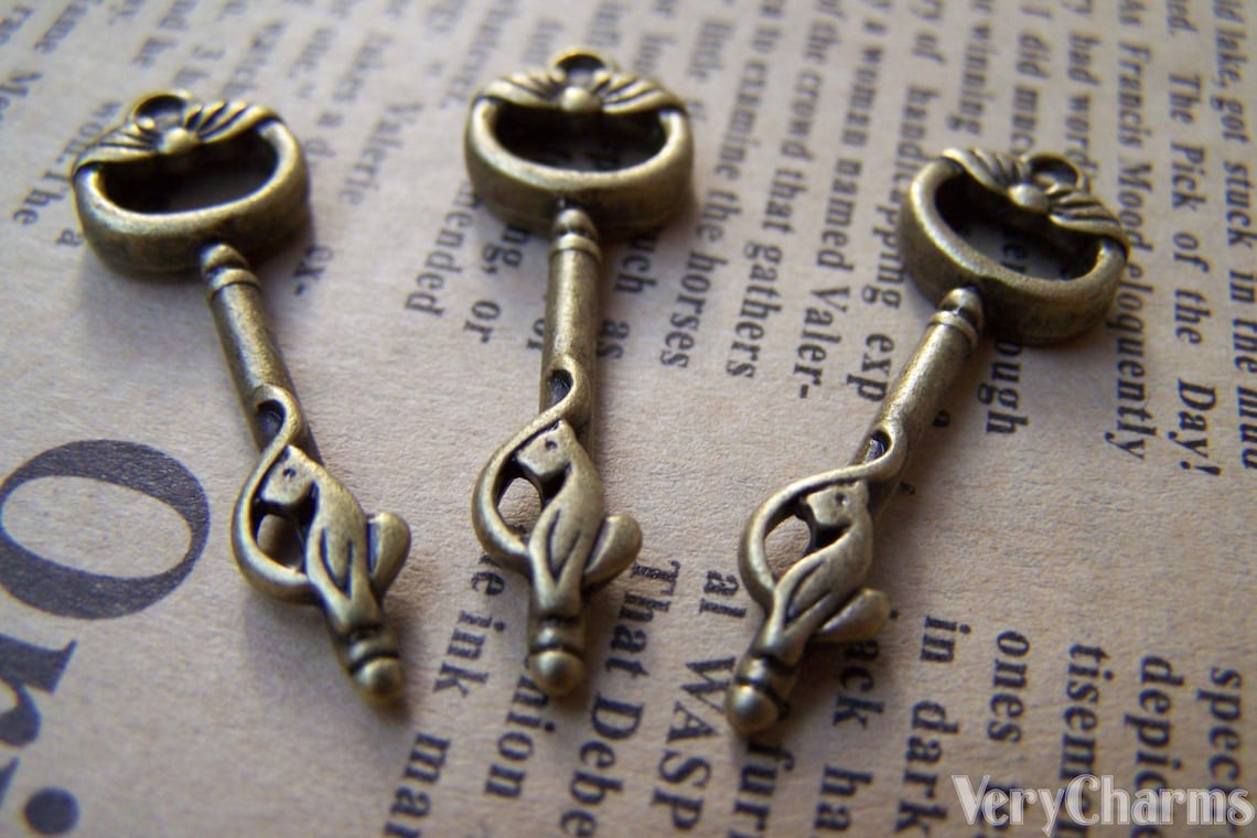 Cat Key Pendants Antique Bronze Skeleton Key Charms 10x35mm Etsy