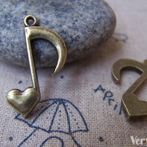 Heart Music Note Antique Bronze Charms 16x25mm Set of 10 pcs A1721