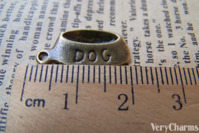 Dog Food Bowl Antique Bronze Charms 9x20mm Set of 10 A1197