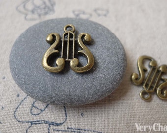 ハープ楽器チャームペンダント ブロンズ/ゴールド/シルバービーズ 14個