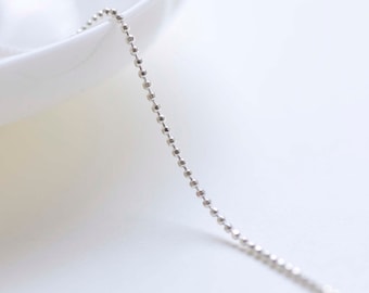 Cadena de bolas de cuentas facetadas de plata de ley 925 pulida de 1 mm