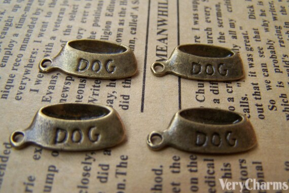 Dog Food Bowl Antique Bronze Charms 9x20mm Set of 10 A1197
