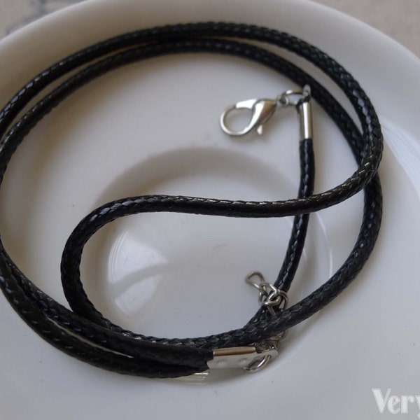 10 Stück schwarze Wachskordel Halsketten mit silbergrauer Verlängerungskette und Lobserverschluss