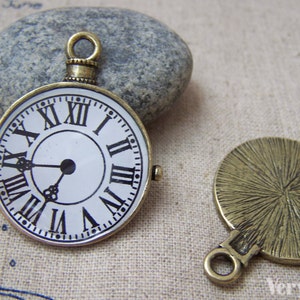4 pcs of Antique Bronze Enamel Clock Charms Size  31x39mm A474