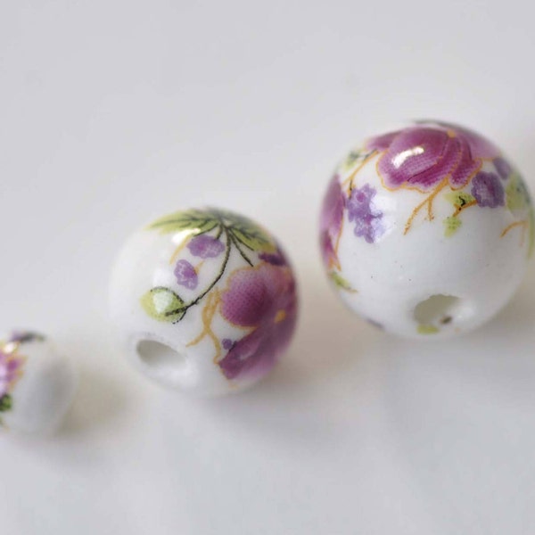 20 pcs Pinkish Purple Flower Chinese Ceramic Beads 6mm/8mm/10mm/12mm/14mm/16mm/18mm
