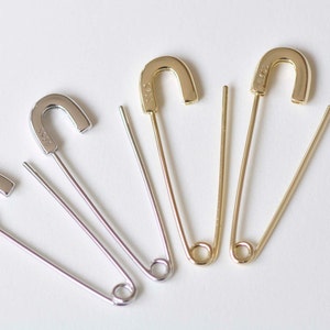 2 pcs 925 Sterling Silver Dull Safety Pin Brooch Earring Components Gold/Platinum 30mm