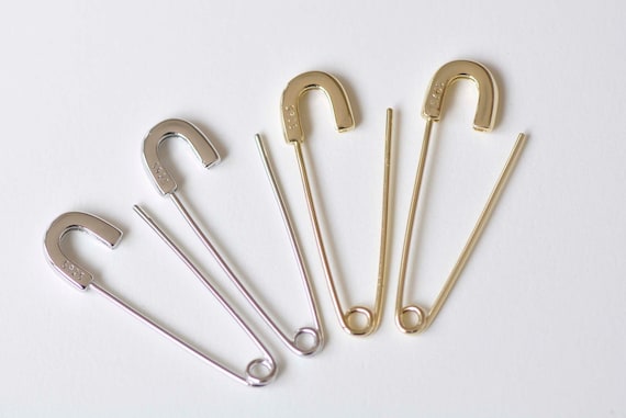 2 Pcs 925 Sterling Silver Dull Safety Pin Brooch Earring
