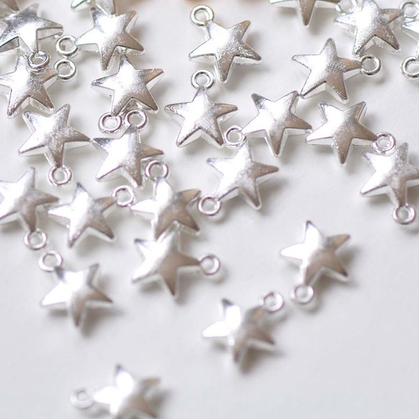 Shiny Silver Puffy Star Charms Blank Charms  7mm Set of 50 pcs A8769