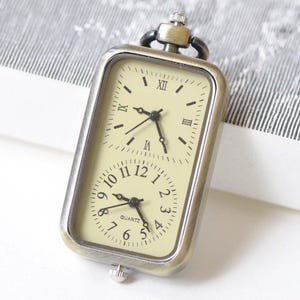 1 PC Time Zone Rectangle Pocket Watch Pendant Gift 27x57mm A8509 image 1