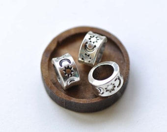Sun Moon Star Beads Antique Silver Stamped Spacer Circle Rings  5x8mm  Set of 50 A8245