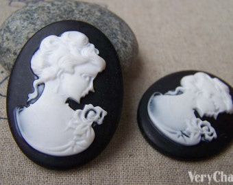 4 pcs Resin Victorian Black Lady Oval Cameo Cabochon 30x40mm A4063