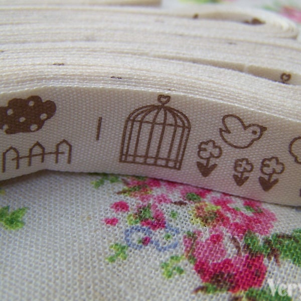 5.46 Yards (5 meter) Bird Cage Pattern Cotton Ribbon Label String A2546