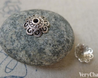 50 pcs of Antique Silver Filigree Flower Spacer Bead Caps 12mm A5943