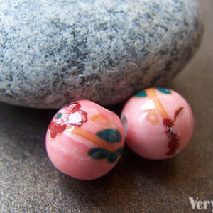 10 pcs Pink Porcelain Ceramic Beads 12mm A1891