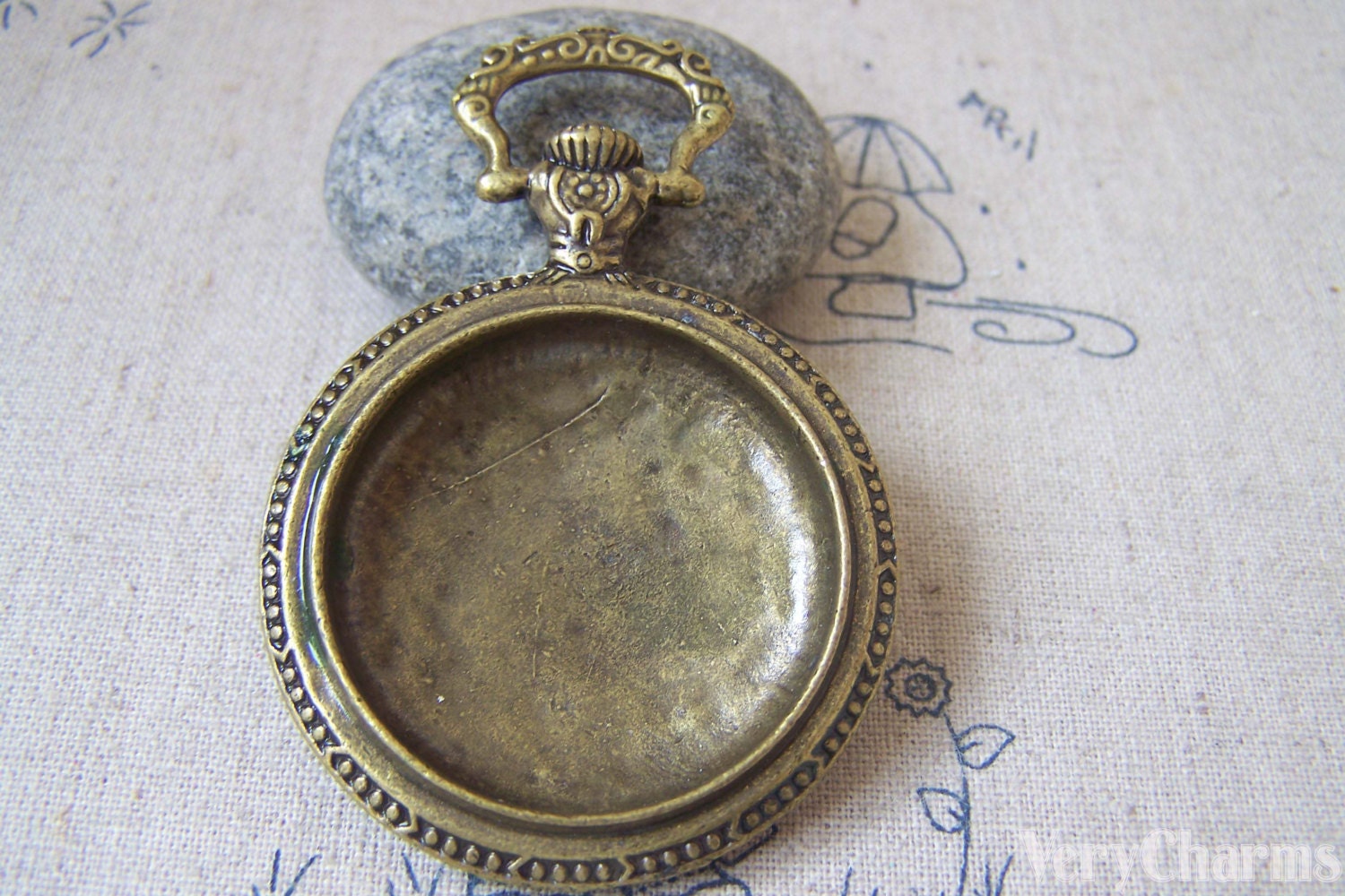 アンティークブロンズ懐中時計ラウンドベースペンダントマッチ34mm