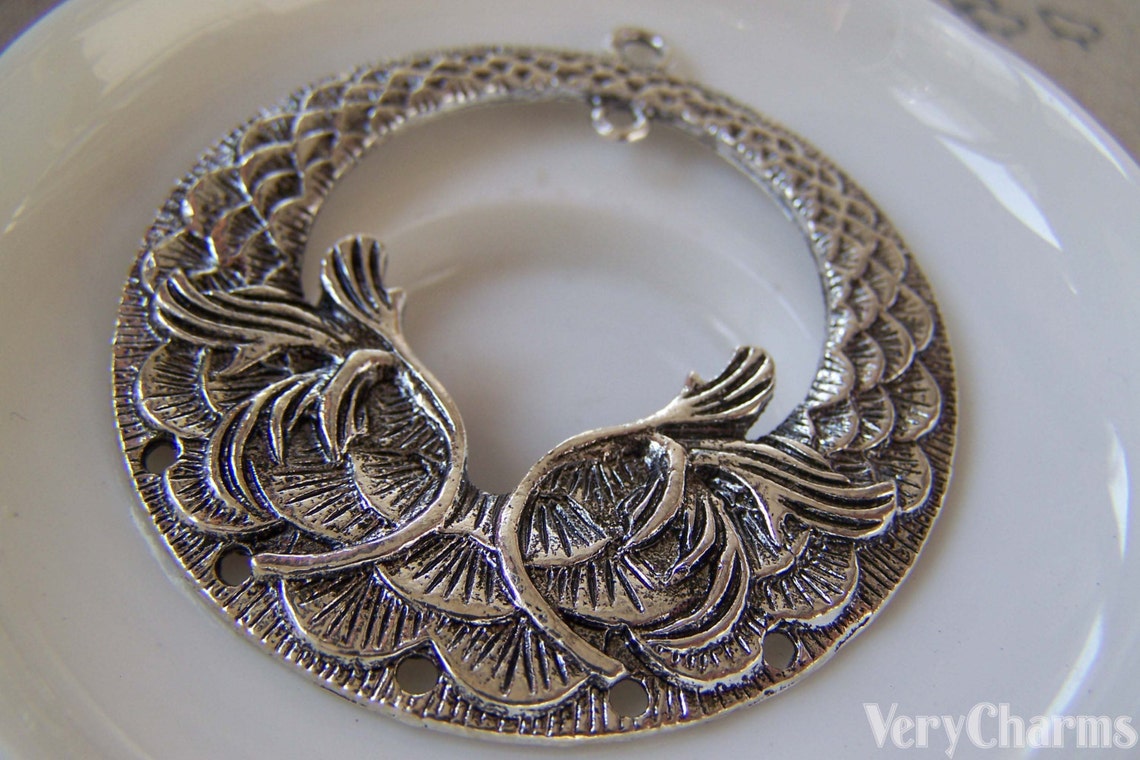 Round Chandelier Earring Antique Silver Large Leaf Branch Etsy