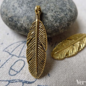 20 pcs of Antique Gold Feather Leaf Charms  9x30mm A6871