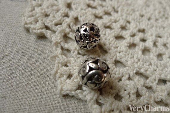 アンティークシルバー 3D フィリグリー フラワー ボール ビーズ 10 mm