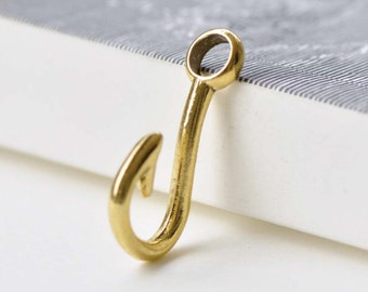 10 pcs Antique Gold Blank Fish Hook Charms Large Hole Fishing Pendants  A8549