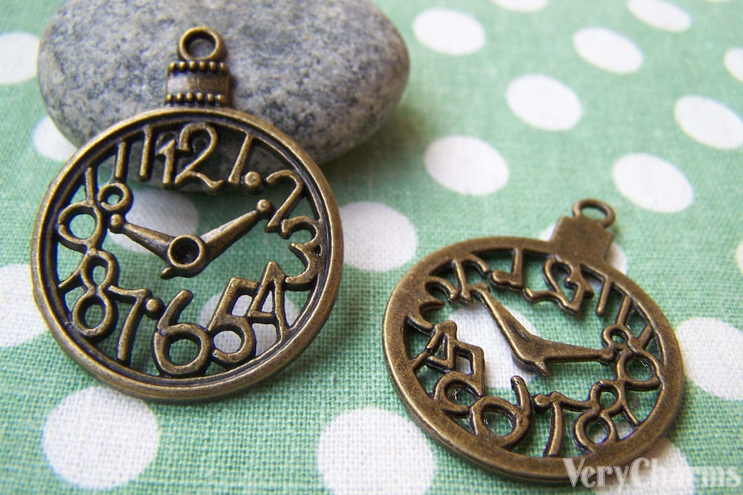 10 Pcs of Antique Bronze Filigree Clock Pendants Charms 30x39mm A476 - Etsy