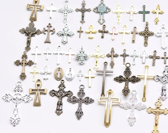 Antique Bronze/Silver Cross Charms Pendants Mixed Style