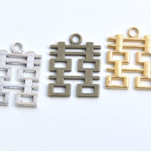 Double Happiness Wedding Decoration Charms Pendants 24x31mm Antique Silver/Bronze/Shiny Gold