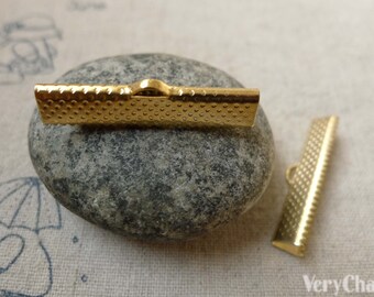 50 pcs Gold Ribbon Ends Clamps Fasteners Clasps 30mm A6186