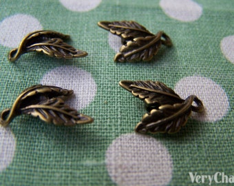 Double Leaf Connector Antique Bronze Fancy  Leaf Pendants 9x14mm Set of 10 A326