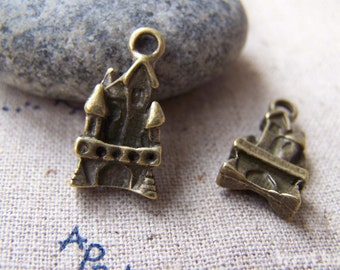 Castle Charms Antique Bronze Pendants 10x16mm Set of 10 pcs A3423