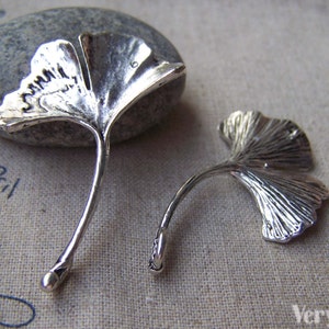 Gingko Gingkgo Leaf Connector Antique Silver Pendants 32x42mm Set of 10 pcs A966
