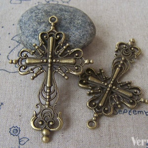 10 pcs of Antique Bronze Filigree Cross Pendants Charms 42x63mm A4518