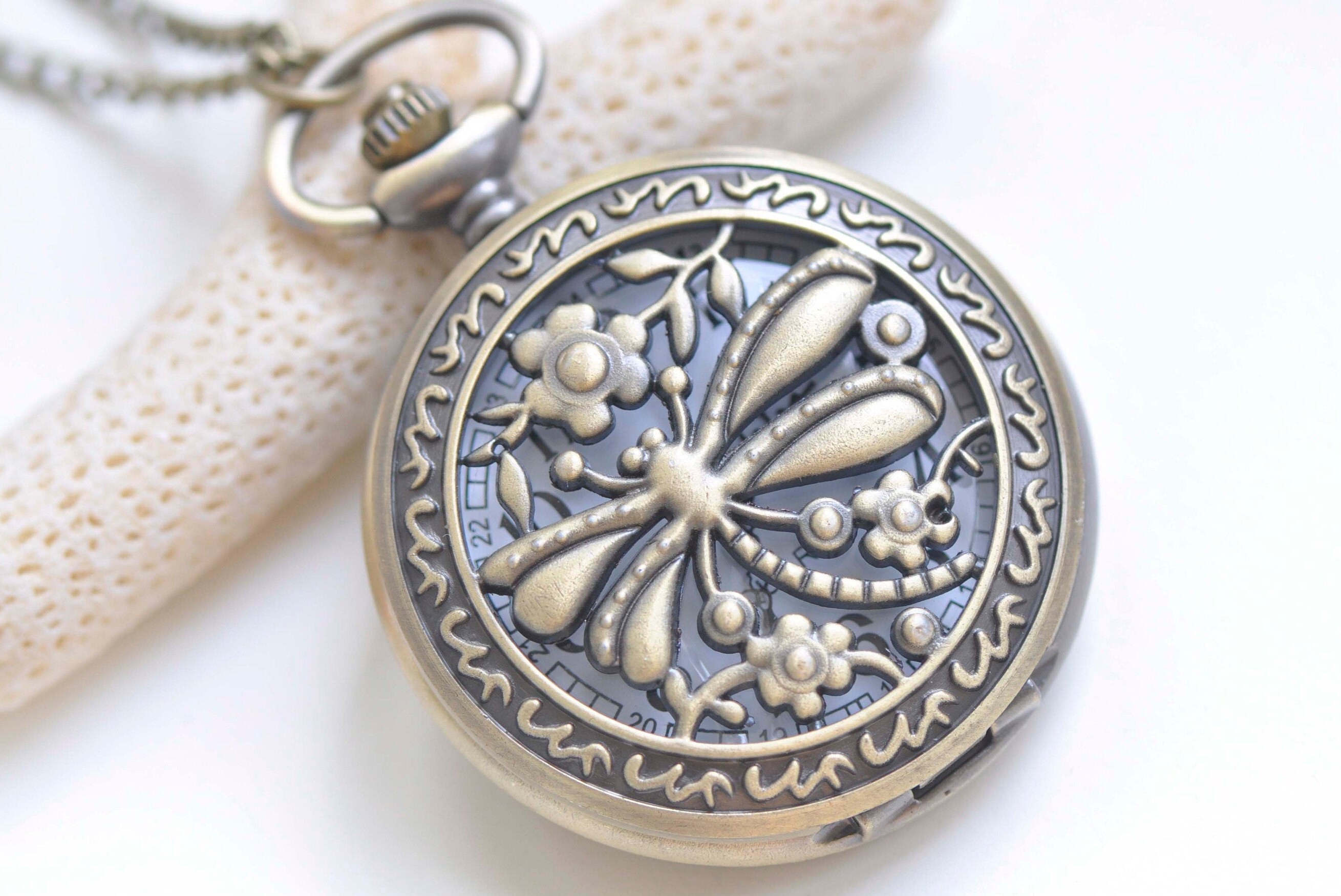 アンティークブロンズラウンド懐中時計ペンダント 47 mm 1個セット