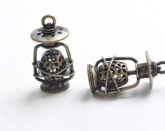 Antique Bronze 3D Filigree Lantern Pendant Charms 20x38mm