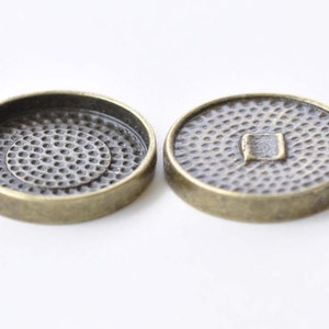 10 pcs Antique Bronze Dotted Pendant Tray Bezel Base Settings Match 25mm Cabochon A8537 image 2