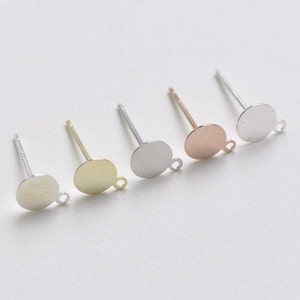 8 pcs 925 Sterling Silver Flat Pad Earring Stud Post With Loop Silver/Gold/Platinum/Rose Gold/Polished Sterling Silver 3mm/4mm/5mm/6mm/8mm