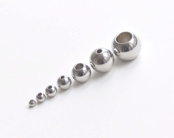 50 pcs Stainless Steel Seamless Round Loose Beads Smooth Spacer Beads 3mm/4mm/5mm/6mm/8mm/10mm/12mm