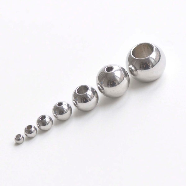 50 pcs Stainless Steel Seamless Round Loose Beads Smooth Spacer Beads 3mm/4mm/5mm/6mm/8mm/10mm/12mm